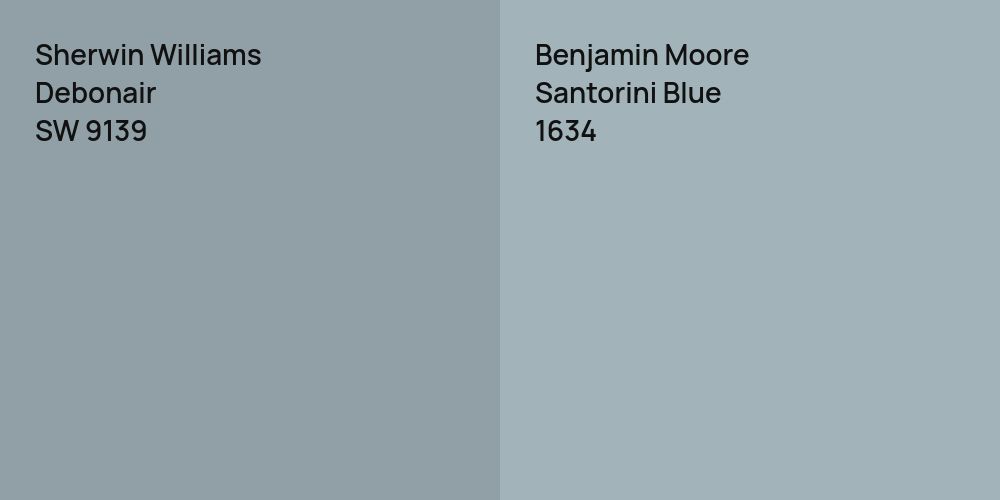 Sherwin Williams Debonair vs. Benjamin Moore Santorini Blue