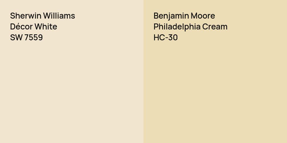 Sherwin Williams Décor White vs. Benjamin Moore Philadelphia Cream