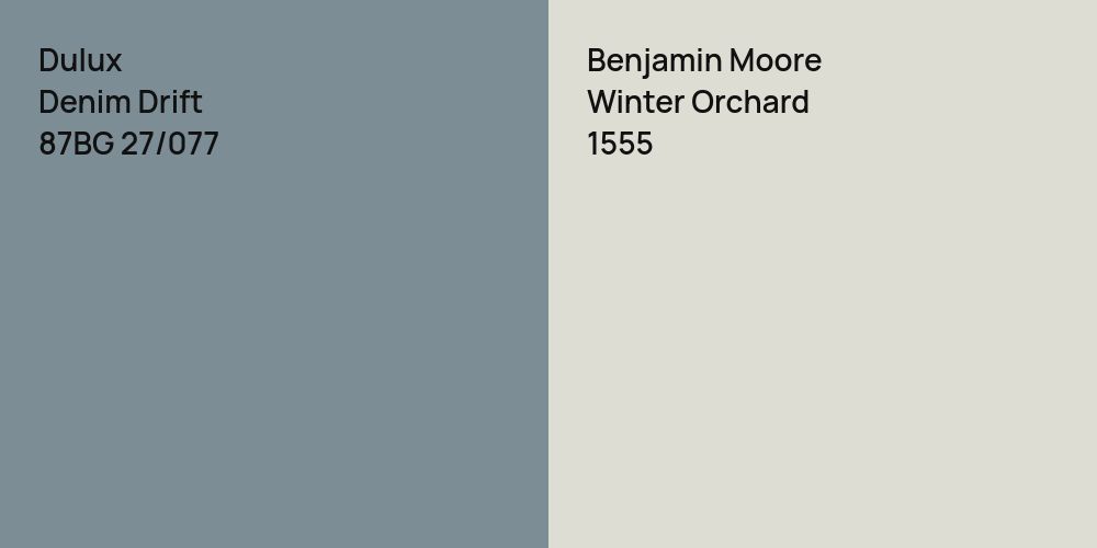 Dulux Denim Drift vs. Benjamin Moore Winter Orchard