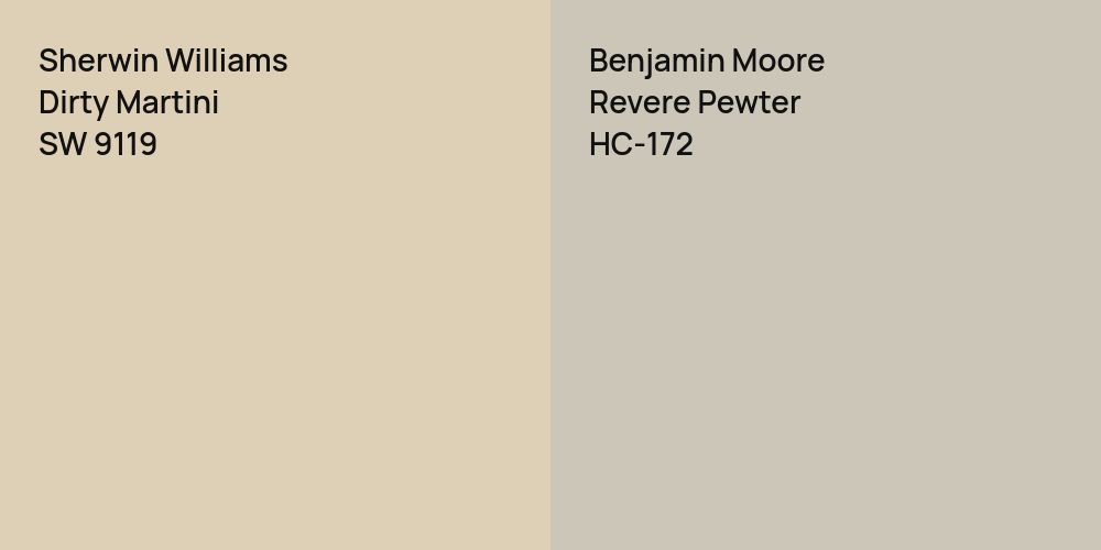 Sherwin Williams Dirty Martini vs. Benjamin Moore Revere Pewter