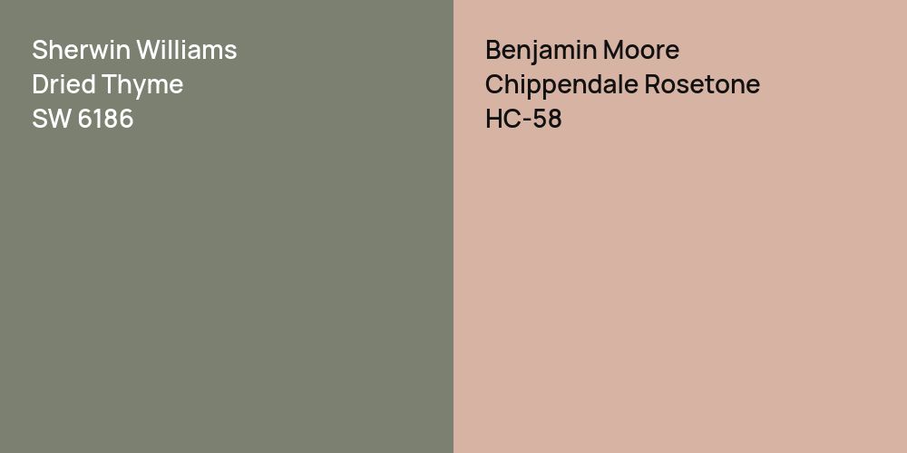 Sherwin Williams Dried Thyme vs. Benjamin Moore Chippendale Rosetone