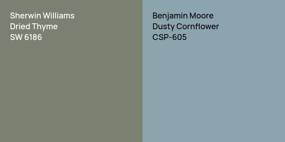 Sherwin Williams Dried Thyme vs. Benjamin Moore Dusty Cornflower