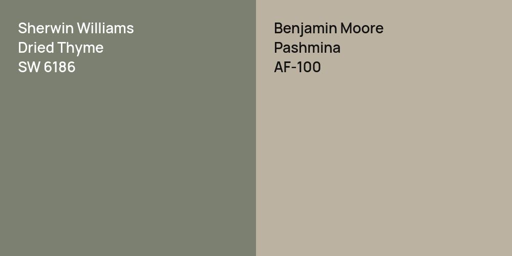 Sherwin Williams Dried Thyme vs. Benjamin Moore Pashmina