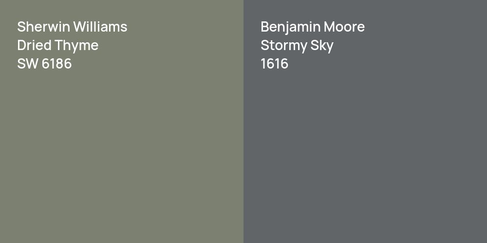 Sherwin Williams Dried Thyme vs. Benjamin Moore Stormy Sky