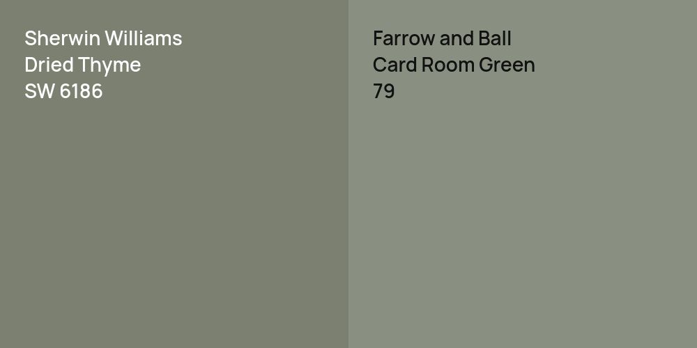 Sherwin Williams Dried Thyme vs. Farrow and Ball Card Room Green