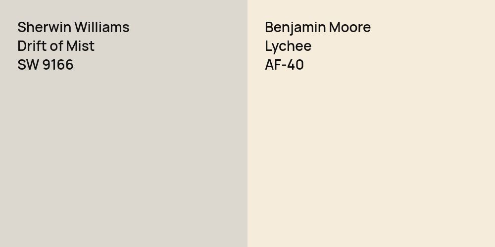 Sherwin Williams Drift of Mist vs. Benjamin Moore Lychee