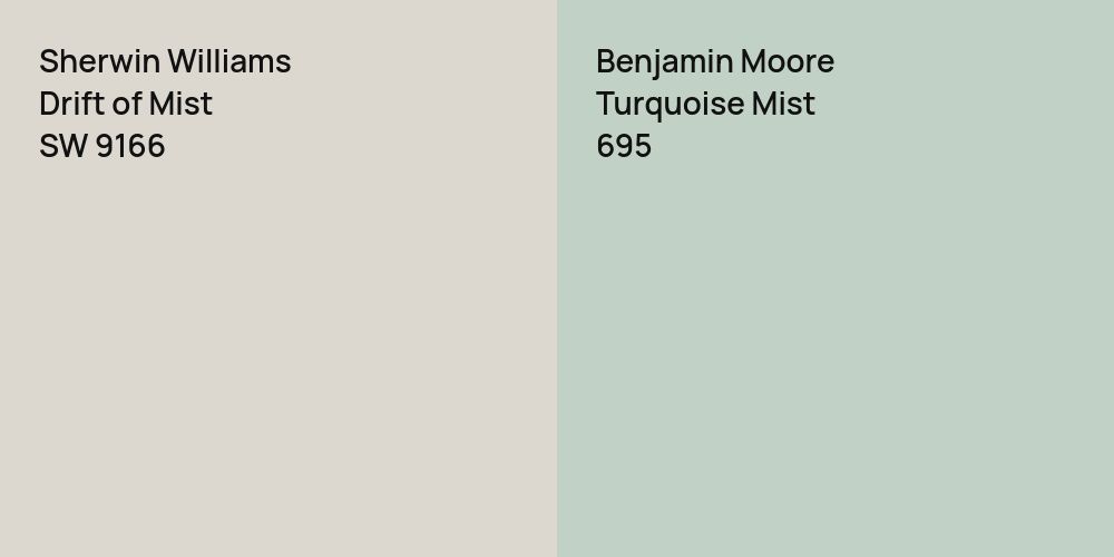 Sherwin Williams Drift of Mist vs. Benjamin Moore Turquoise Mist