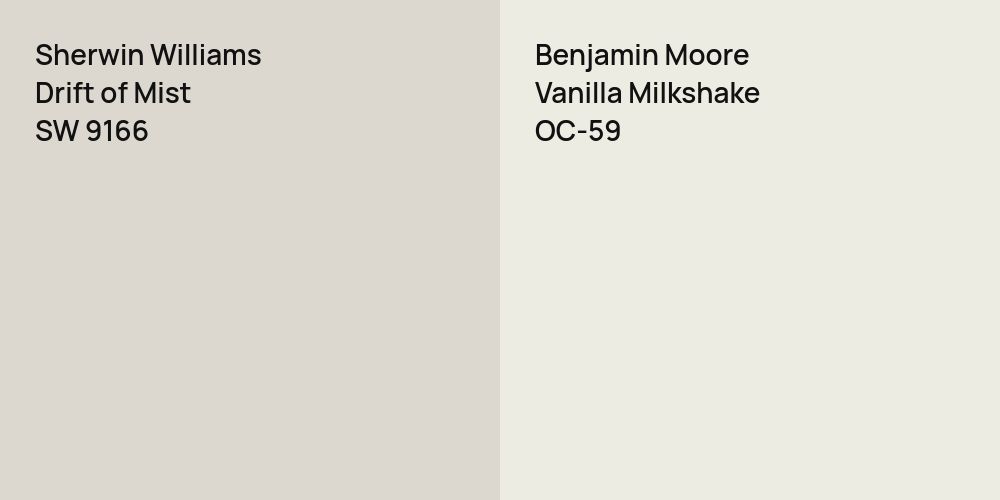 Sherwin Williams Drift of Mist vs. Benjamin Moore Vanilla Milkshake