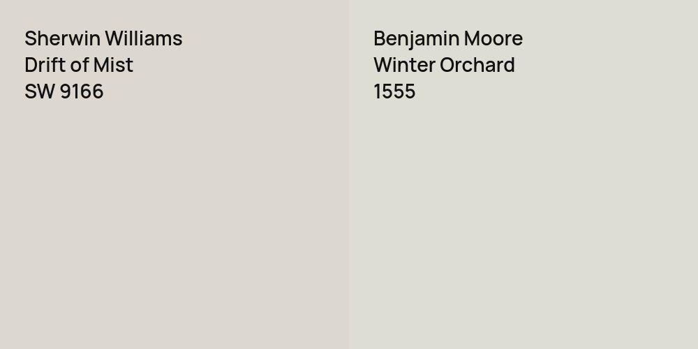 Sherwin Williams Drift of Mist vs. Benjamin Moore Winter Orchard