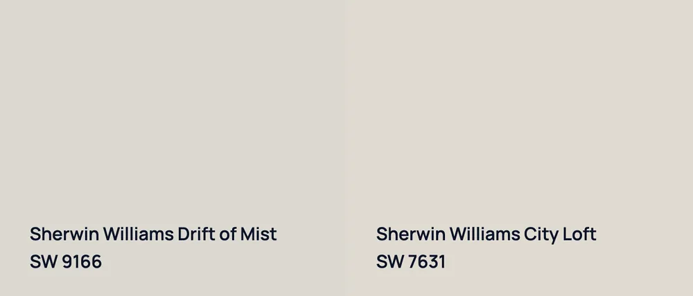 Sherwin Williams Drift of Mist SW 9166 vs Sherwin Williams City Loft SW 7631