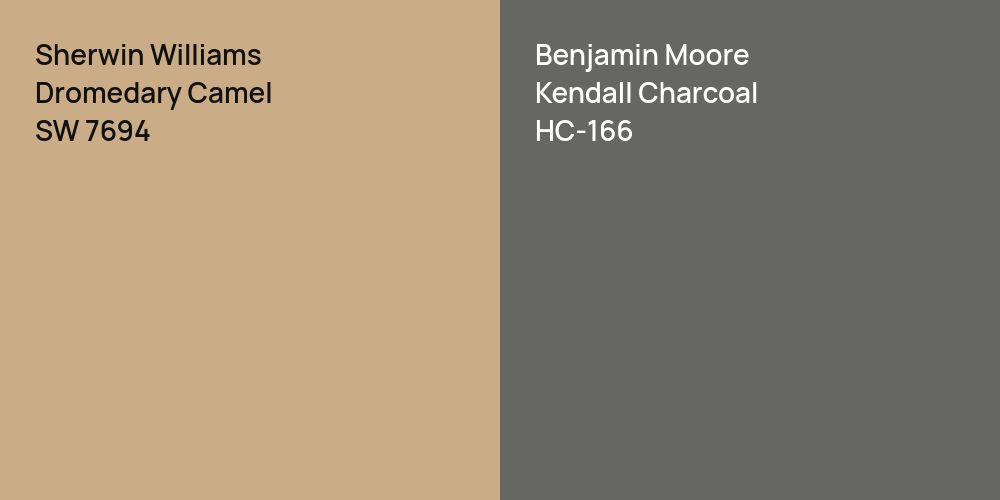 Sherwin Williams Dromedary Camel vs. Benjamin Moore Kendall Charcoal