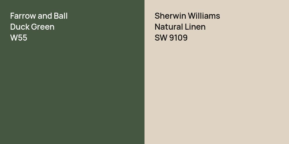 Farrow and Ball Duck Green vs. Sherwin Williams Natural Linen