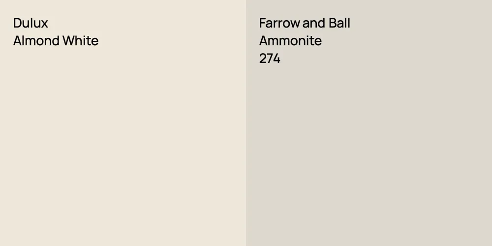 Dulux Almond White vs. Farrow and Ball Ammonite comparison