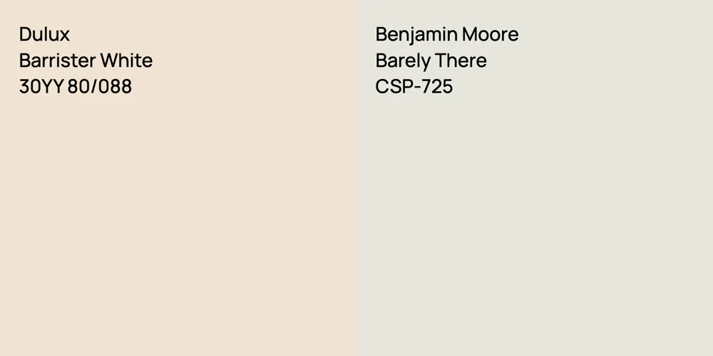 Dulux Barrister White vs. Benjamin Moore Barely There