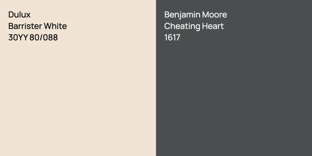 Dulux Barrister White vs. Benjamin Moore Cheating Heart