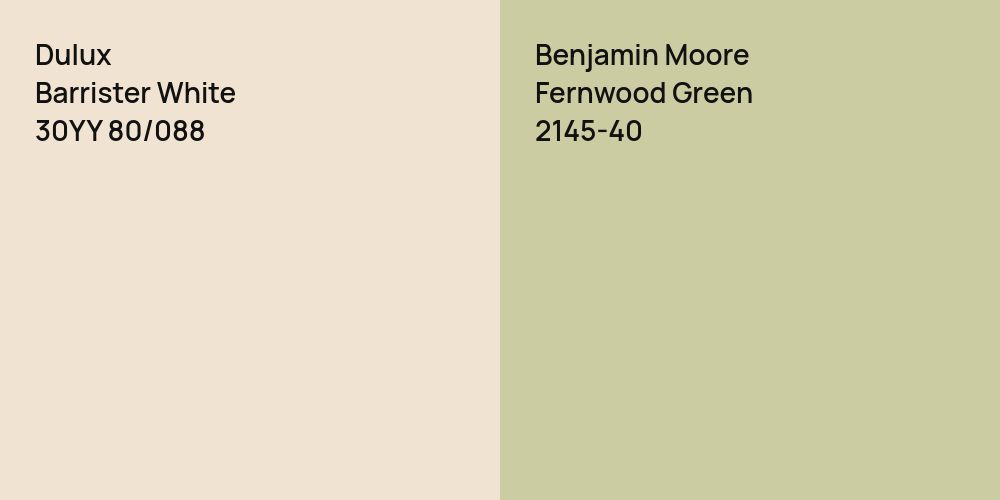 Dulux Barrister White vs. Benjamin Moore Fernwood Green