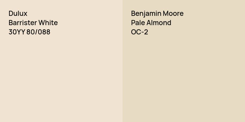 Dulux Barrister White vs. Benjamin Moore Pale Almond