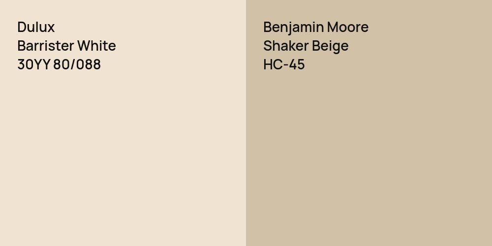 Dulux Barrister White vs. Benjamin Moore Shaker Beige