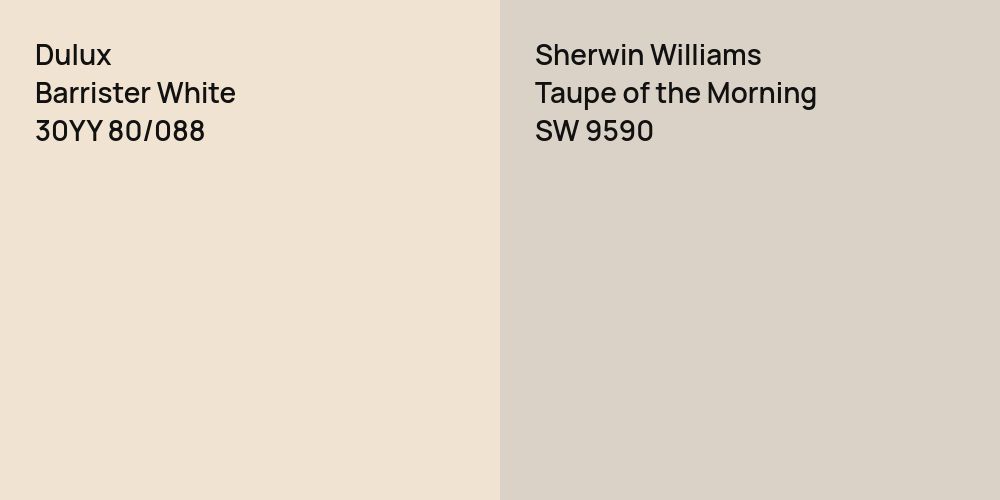 Dulux Barrister White vs. Sherwin Williams Taupe of the Morning