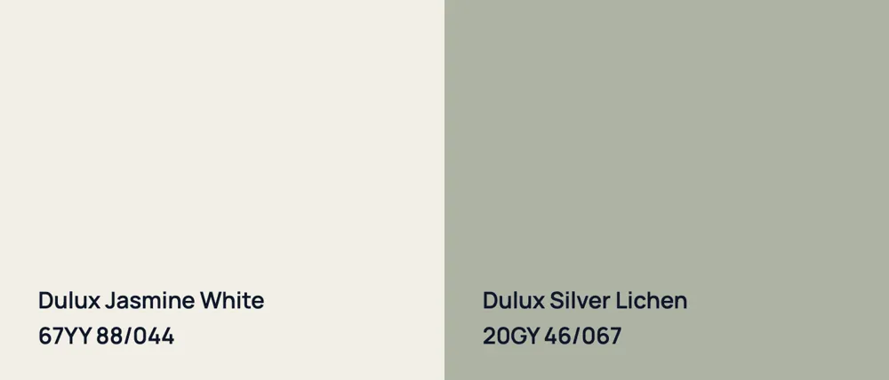 Dulux Jasmine White 67YY 88/044 vs Dulux Silver Lichen 20GY 46/067