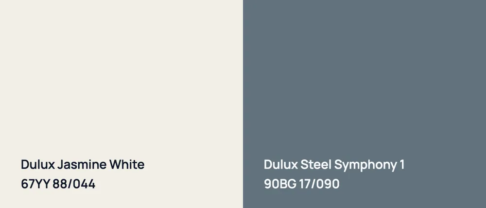 Dulux Jasmine White 67YY 88/044 vs Dulux Steel Symphony 1 90BG 17/090