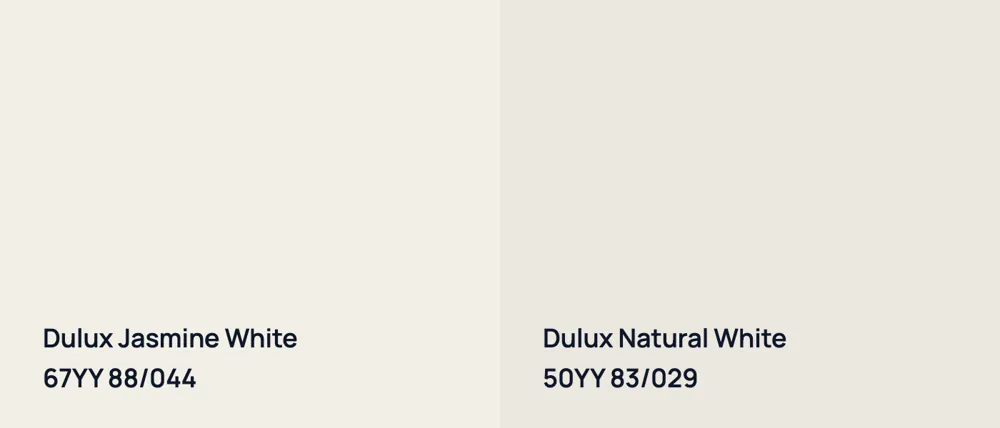 Dulux Jasmine White 67YY 88/044 vs Dulux Natural White 50YY 83/029
