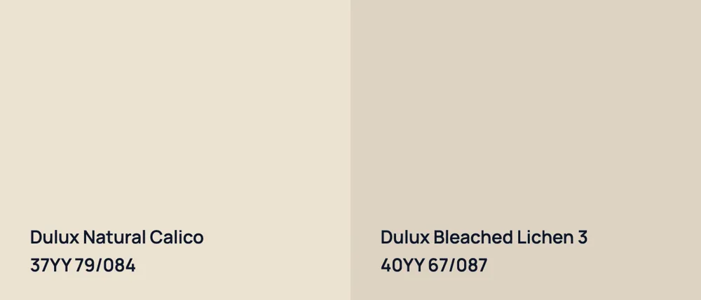 Dulux Natural Calico 37YY 79/084 vs Dulux Bleached Lichen 3 40YY 67/087