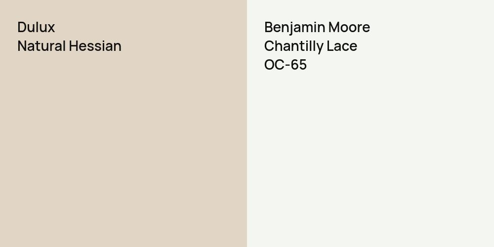 Dulux Natural Hessian vs. Benjamin Moore Chantilly Lace