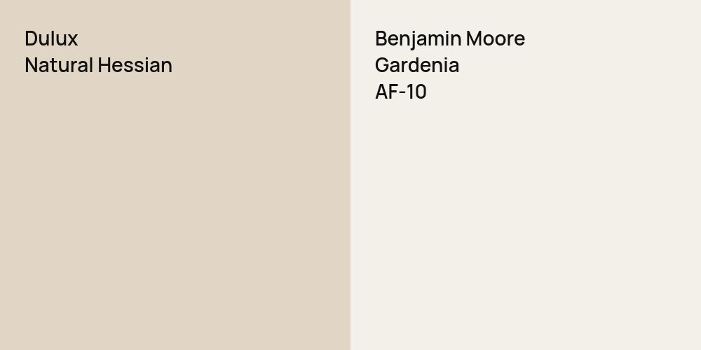 Dulux Natural Hessian vs. Benjamin Moore Gardenia