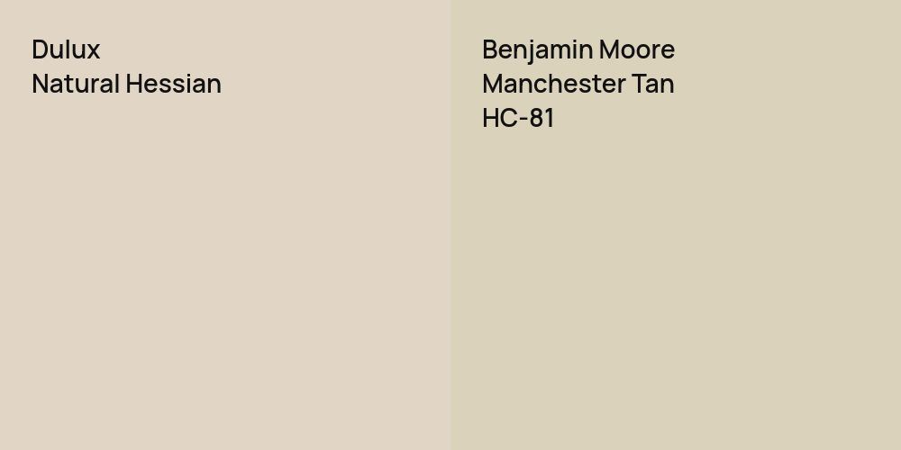 Dulux Natural Hessian vs. Benjamin Moore Manchester Tan