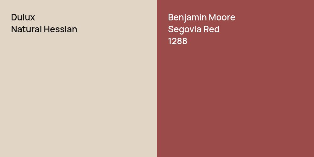 Dulux Natural Hessian vs. Benjamin Moore Segovia Red