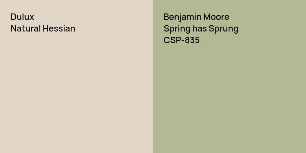 Dulux Natural Hessian vs. Benjamin Moore Spring has Sprung