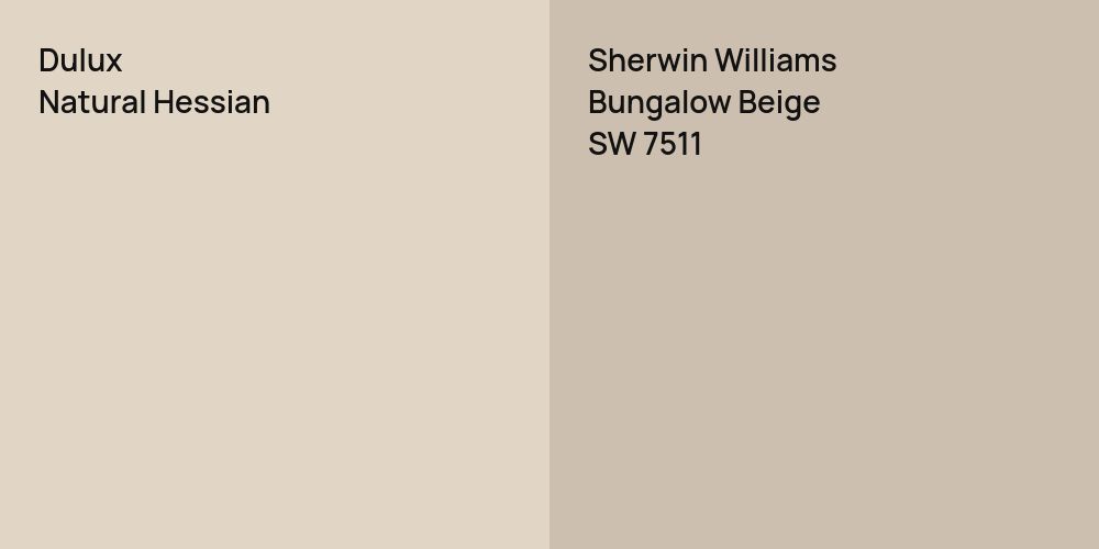 Dulux Natural Hessian vs. Sherwin Williams Bungalow Beige