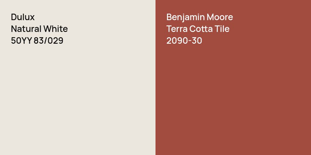 Dulux Natural White vs. Benjamin Moore Terra Cotta Tile