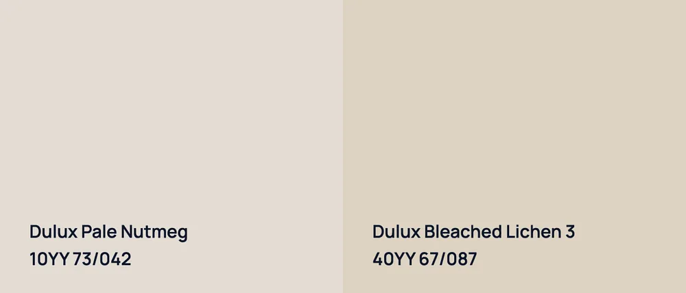 Dulux Pale Nutmeg 10YY 73/042 vs Dulux Bleached Lichen 3 40YY 67/087