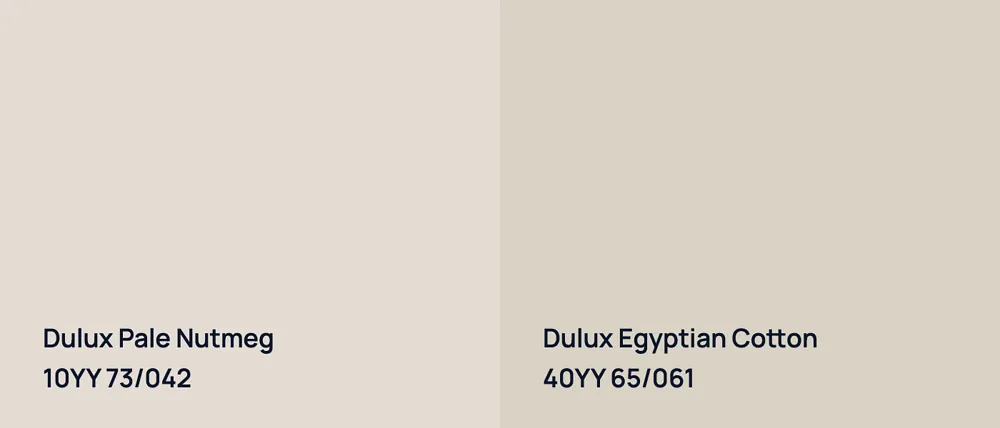 Dulux Pale Nutmeg 10YY 73/042 vs Dulux Egyptian Cotton 40YY 65/061