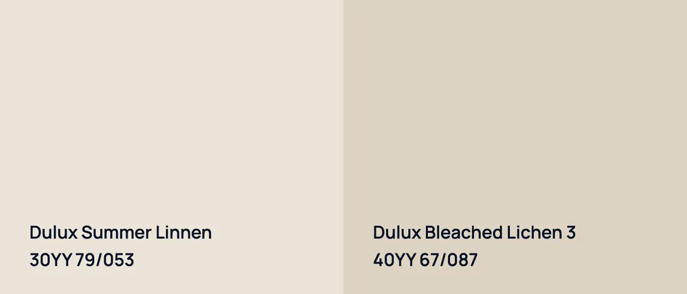 Dulux Summer Linnen 30YY 79/053 vs Dulux Bleached Lichen 3 40YY 67/087