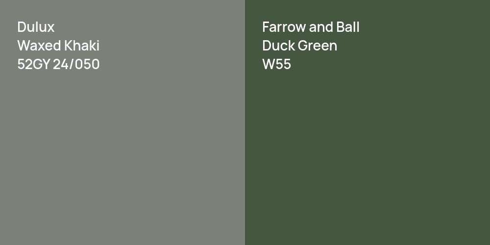 Dulux Waxed Khaki vs. Farrow and Ball Duck Green