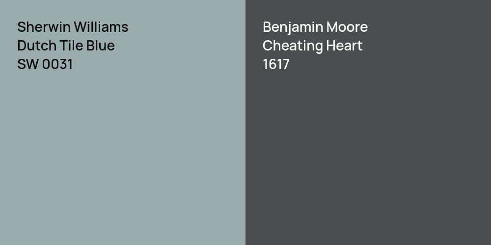 Sherwin Williams Dutch Tile Blue vs. Benjamin Moore Cheating Heart