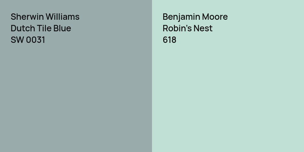 Sherwin Williams Dutch Tile Blue vs. Benjamin Moore Robin's Nest