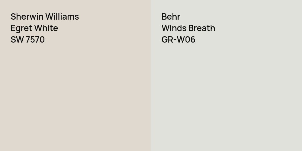 Sherwin Williams Egret White vs. Behr Winds Breath