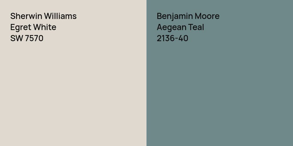 Sherwin Williams Egret White vs. Benjamin Moore Aegean Teal