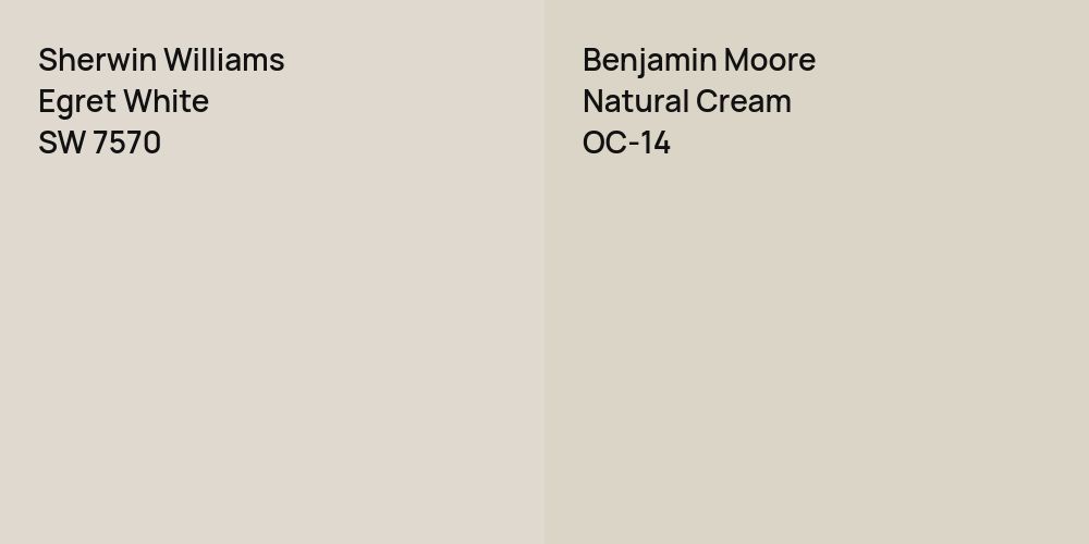 Sherwin Williams Egret White vs. Benjamin Moore Natural Cream