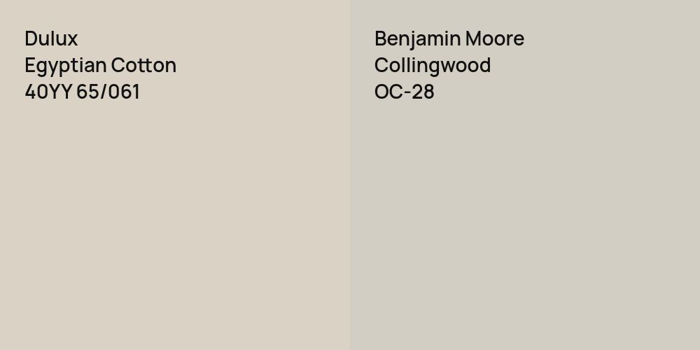 Dulux Egyptian Cotton vs. Benjamin Moore Collingwood