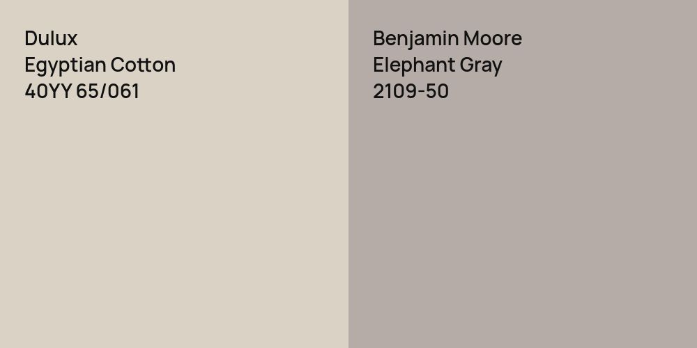 Dulux Egyptian Cotton vs. Benjamin Moore Elephant Gray