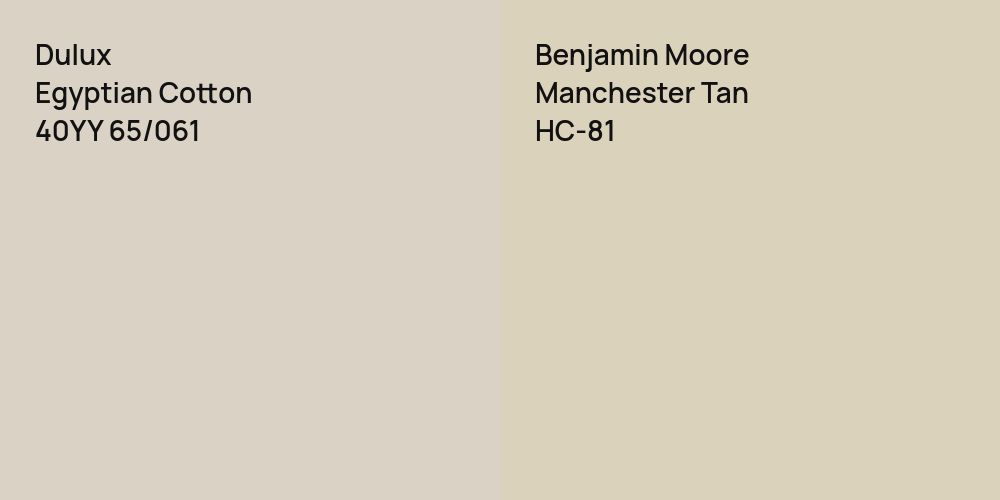 Dulux Egyptian Cotton vs. Benjamin Moore Manchester Tan