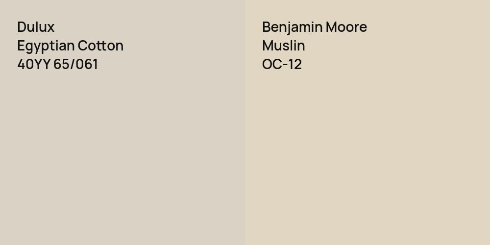 Dulux Egyptian Cotton vs. Benjamin Moore Muslin