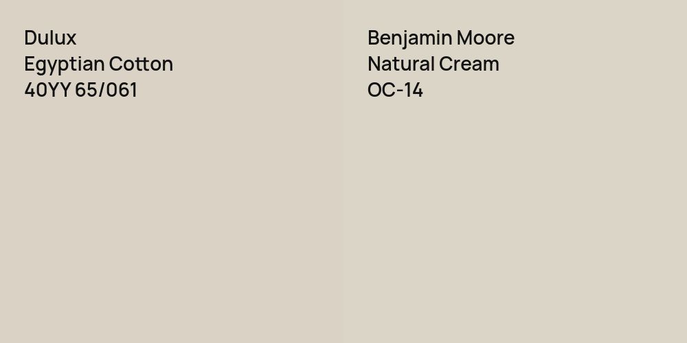 Dulux Egyptian Cotton vs. Benjamin Moore Natural Cream