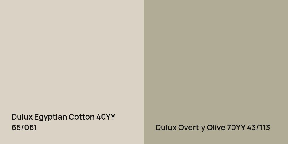 Dulux Egyptian Cotton vs. Dulux Overtly Olive