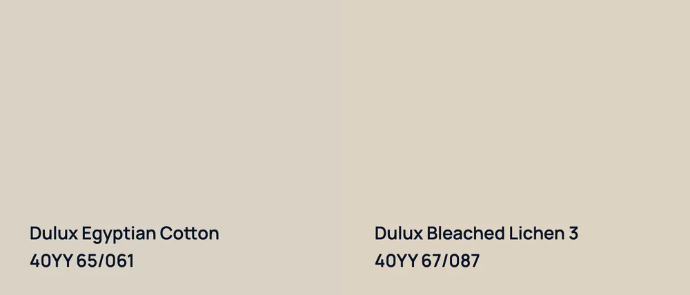 Dulux Egyptian Cotton 40YY 65/061 vs Dulux Bleached Lichen 3 40YY 67/087